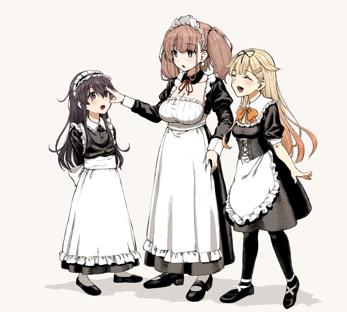 akatsuki (kancolle) ,atlanta (kancolle) ,yuudachi (kancolle) multiple girls maid 3girls long hair enmaided star earrings apron  illustration images