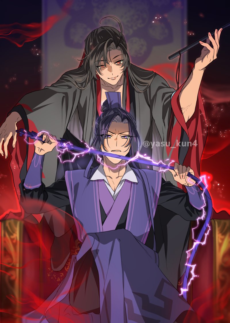 2boys multiple boys male focus holding chinese clothes long hair black hair  illustration images