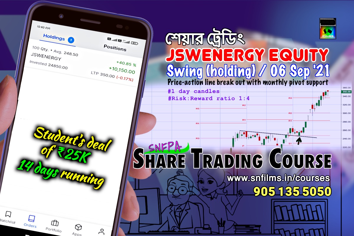 DebasmitaChat16's tweet photo. HOLDING TILL NOW 🤘
Check out My #ShareTrading Swing deal on #PriceActionLine break out with monthly #pivot support | trading strategy with technical analysis of 06 Sep'21 on #equity #JSWenergy.
Thank you @Sanjib__Nath 🥰 https://t.co/nstJ8fTcqv