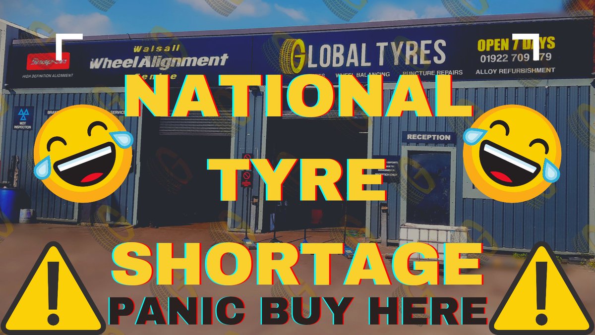 GlobalWalsall's tweet photo. If you like to #PanicBuy - Check out our Cracking Deals on Tyres. *While Stocks Last 😉
🆓 FREE Tyre &amp; Brake Health Check 🆓
✅ OPEN 7-DAYS ✅
🚗 Part-Worn Tyres from £20 ⚙️
❄️ AC Re-Charge from £30 ❄️
🔧 Servicing &amp; Mechanical Work Undertaken 👨‍🔧
📐 HD Wheel Alignment from £30 💫 https://t.co/dsoVw9BIgu