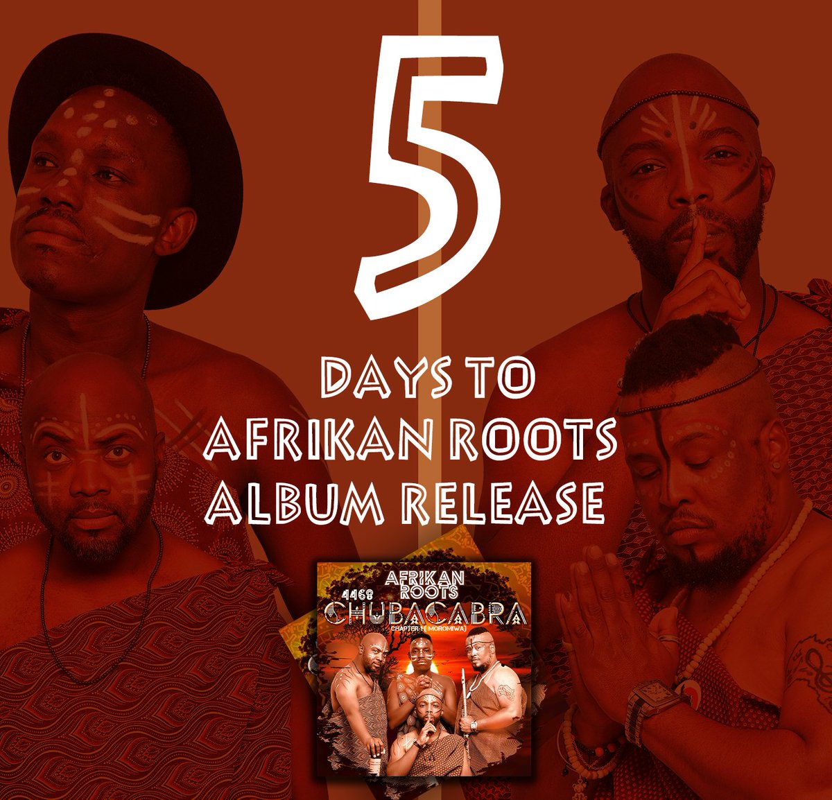 Afrikanroots1's tweet photo. The countdown has begun family less than five days until our long awaited 5th studio album, "4468 Chuba Cabra Chapter 1" (Moromiwa) drops WORLDWIDE!
Pre-Save/Order: https://t.co/IREc0xcWxv
#10YearsOfAfrikanRoots #4468CCC1 https://t.co/P9hmQEk9Q2
