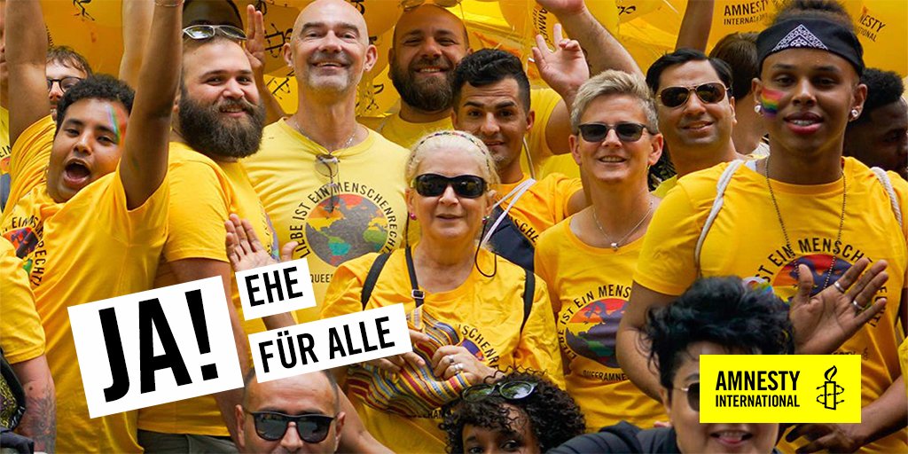 «Cette victoire est une étape importante vers l’égalité qui était attendue depuis longtemps. Le mariage pour toutes et tous va renforcer l’acceptation des personnes LGBTQIA+ dans la société», a déclaré <a href="/AlexandraKarle/">Alexandra Karle</a>, directrice d'<a href="/Amnesty_Suisse/">Amnesty Suisse</a>. amn.st/6016JBOLw