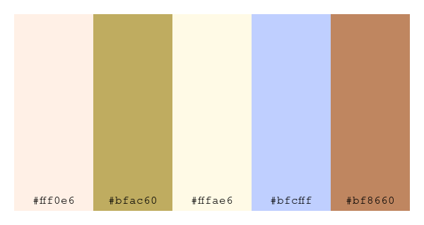 ColPaletteBot's tweet photo. Beep beep, here's a pretty color palette for you!
color-scheme.js parameters used:
- hue: 240
- variation: light
- colors: #fff0e6, #bfac60, #fffae6, #bfcfff, #bf8660
Have a lovely day!
#twitterbot #colorpalette #colors #palette #prettycolors https://t.co/tOh34Tlrzp