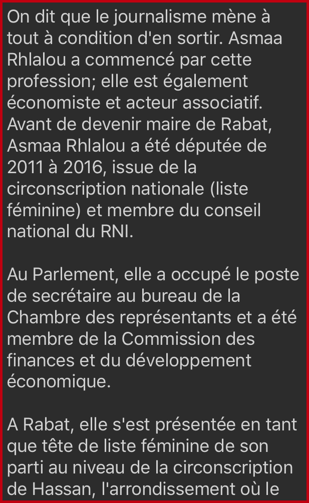 MAgentSecret's tweet photo. Asmaa Rhlalou, une journaliste devenue première femme maire de #rabat . .🇲🇦
#infonewsmas #masnews #maroc #Morocco #masteam https://t.co/TGVomXmHPk