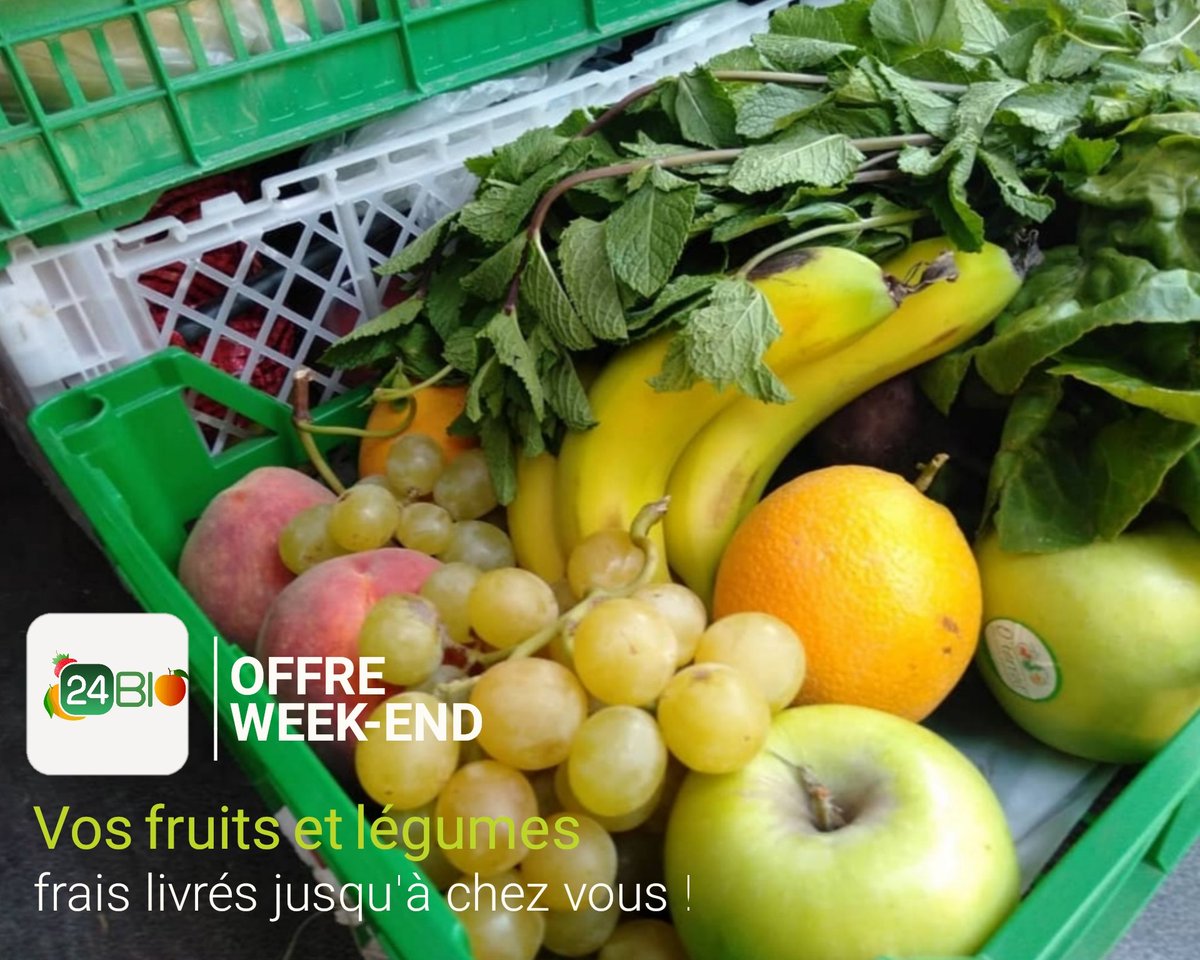 24Biodrc's tweet photo. Avec 24BIO commandez vos paniers de fruits et légumes et recevez-les chez vous !#OffreWeekend
#VosFruitsEtLegumes #OnVousLivreChezVous https://t.co/XaAckDnvq5
