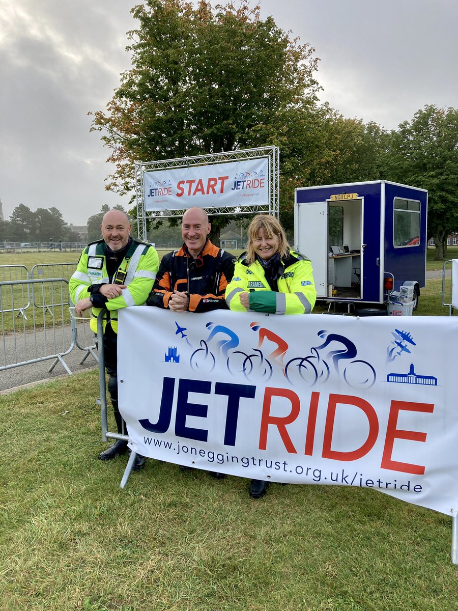 AngusNairn's tweet photo. Well done @DrEmmaEgging on reaching the half way mark with her team, the sun has started to shine on the @jetride80, thanks to @DougMajor222 for organising the ride and to @999flymo and Adele for supporting the event. https://t.co/hByIRsKmsx