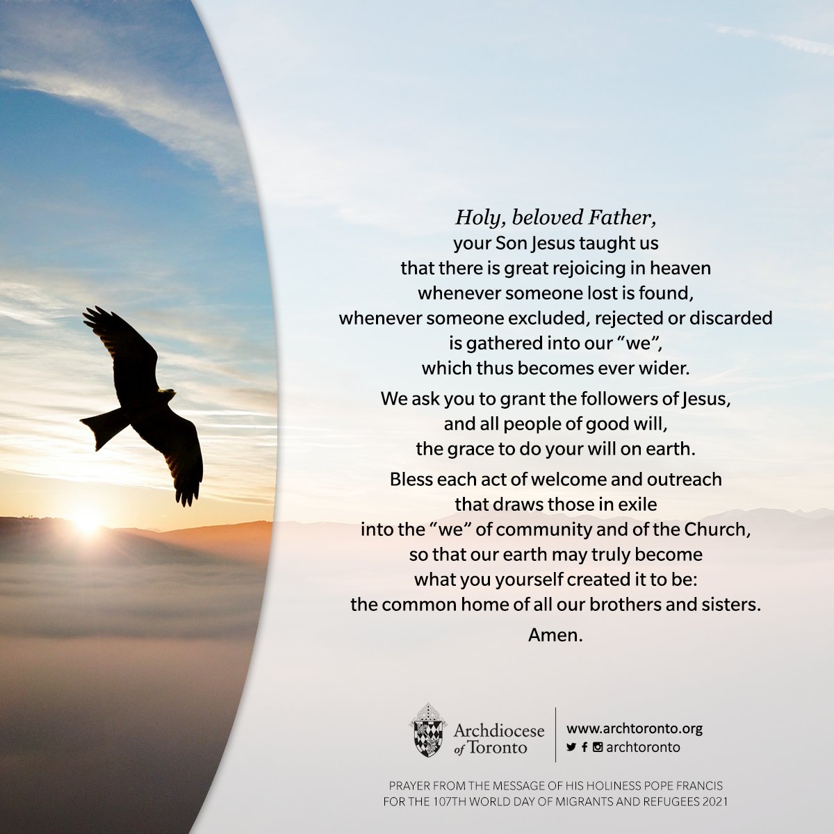 archtoronto's tweet photo. A Prayer for the 107th World Day of Migrants and Refugees #WDMR2021 https://t.co/Su6yqjkKG9