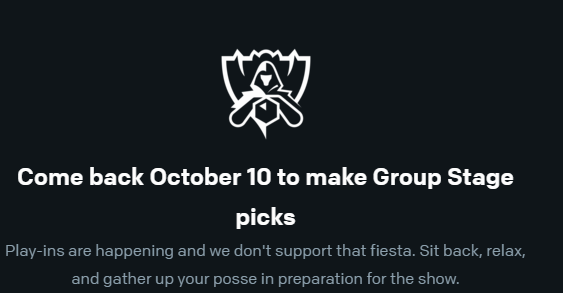 TimSevenhuysen's tweet photo. Apparently the official @lolesports Pick 'Ems game doesn't support the Play-In stage? Play-Ins are not a pre-show to Worlds; they are Worlds. Disappointing. #Worlds2021 https://t.co/Pu81XTM7nR