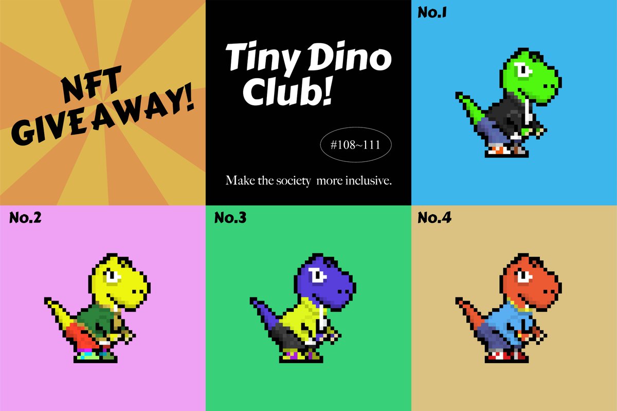 TinyDinoClub's tweet photo. 🦖NFT GIVEAWAY🦖

🎁Only 4 winners.🎁
Win a Tiny Dino of your choice.

☑️Follow @TinyDinoClub
☑️Quote RT with 
#NFTGiveaway and the number you want.
That's all!

The deadline is 9/17(JST)!
Hope you get lots of applications!

#NFTGiveaway #NFT #NFTart

https://t.co/KuTM20ybPV https://t.co/H2oka96xdT
