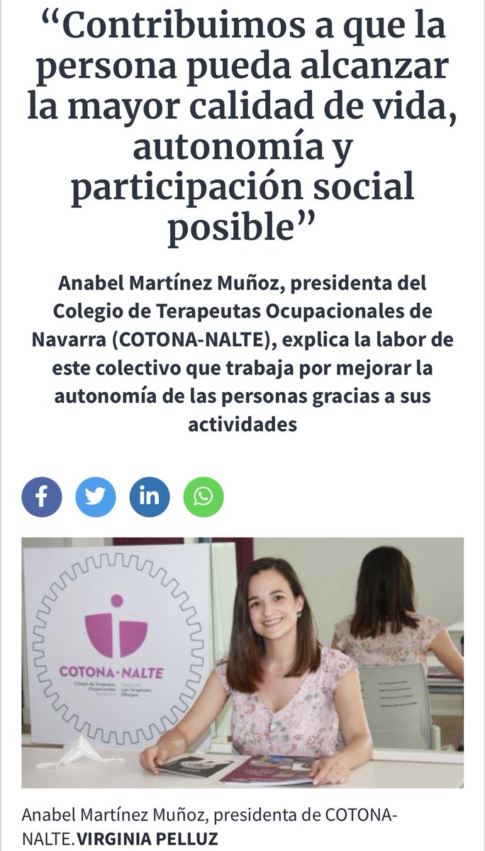 Hoy en el <a href="/DiariodeNavarra/">Diario de Navarra</a> entrevista a Anabel Martínez, presidenta de COTONA-NALTE: “Contribuimos a que la persona pueda alcanzar la mayor calidad de vida, autonomía y participación social posible”

diariodenavarra.es/noticias/vivir…