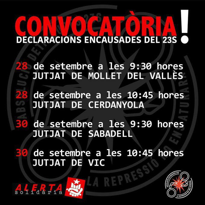 🚫No són terroristes
✔️Són independentistes
🚫No són "7 locos"
✔️Són les nostres companyes

📣No permetis que la repressió contra l'autoorganització popular passi desapercebuda.

👉🏼Surt, acompanya, solidaritza't, somriu a la por, ensenya les dents a la injustícia. Sigues poble.