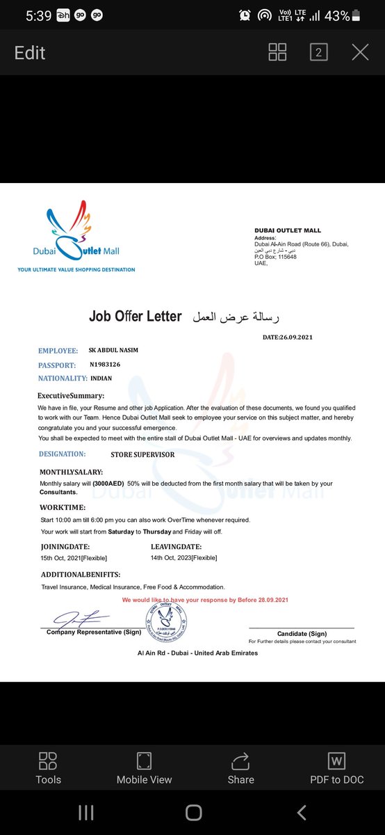 i_amNasim's tweet photo. Dear sir
I got a offer letter from dubai out let mall
Is it fake or real??
Please confirm
@DubaiOutletMall @DubaiPoliceHQ https://t.co/AlDiTtnUVA