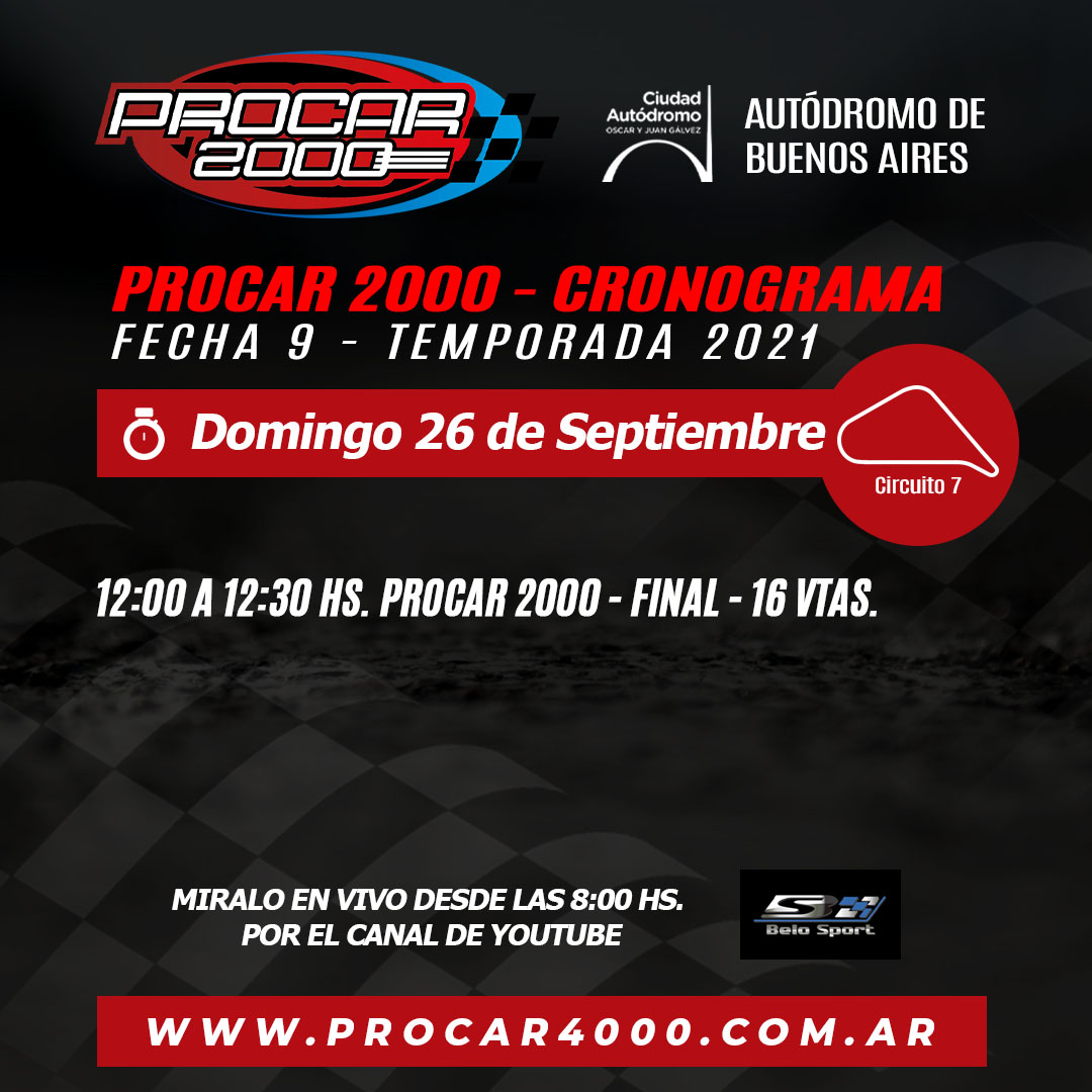 Procar_4000's tweet photo. 🕰 Horarios Domingo 26 de Septiembre #Procar2000 #Fecha9 #Circuito7 #AutodromoBuenosAires https://t.co/QU7xj3wIE1