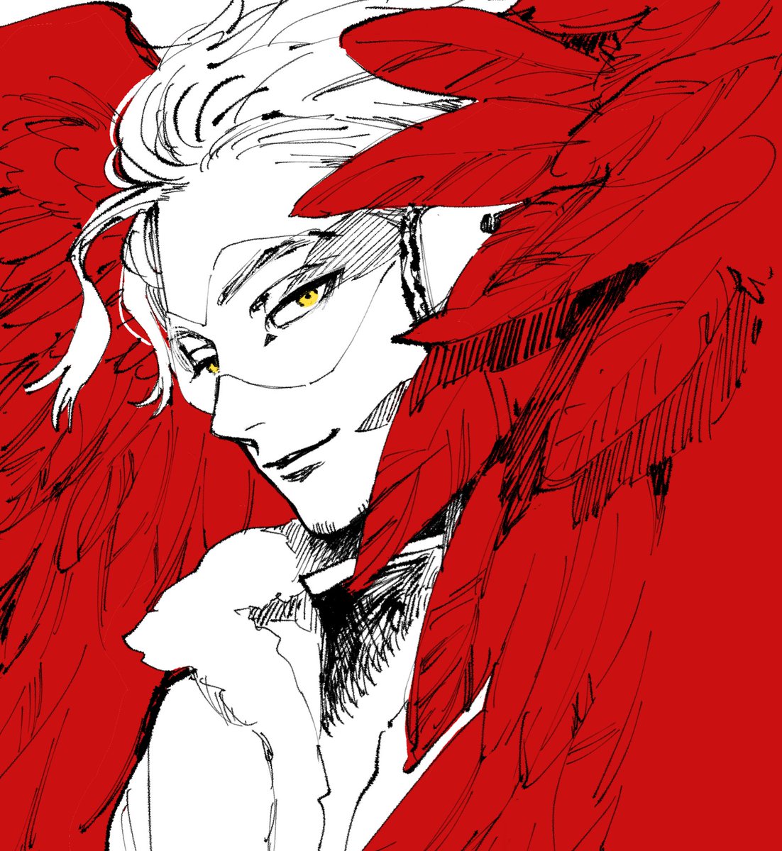 hawks (boku no hero academia) 1boy male focus solo yellow eyes wings facial hair red wings  illustration images