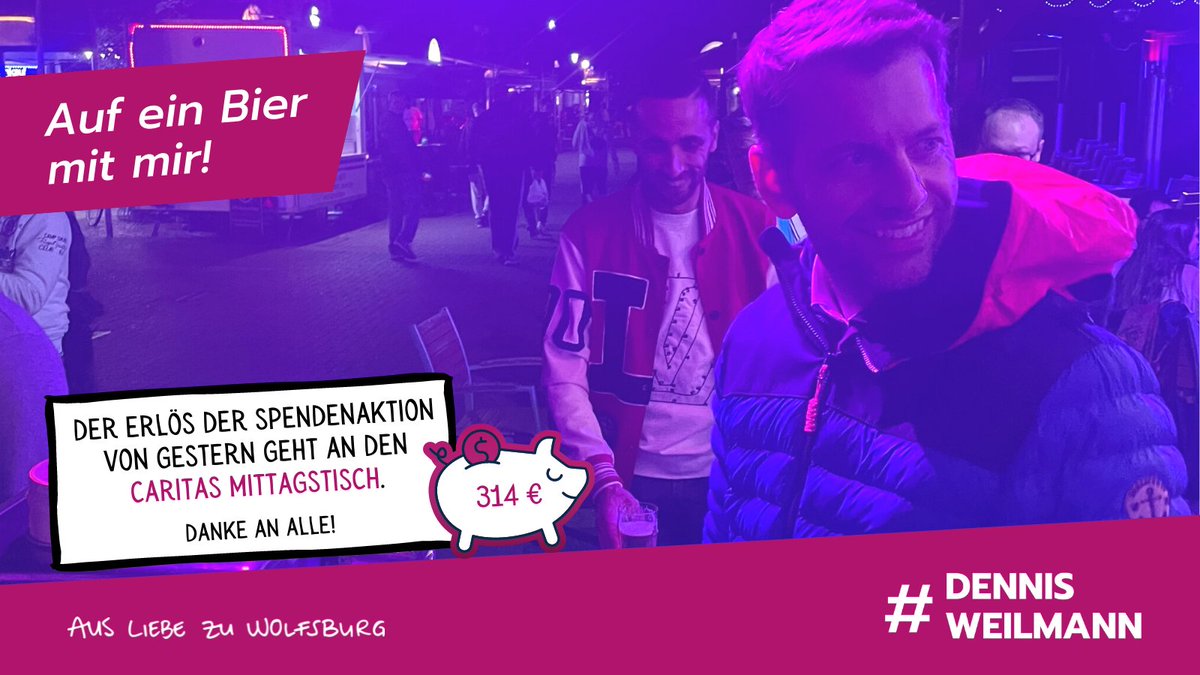 Auch die zweite #aufeinbiermitmir - Aktion war ein voller Erfolg! Danke für eure tolle Unterstützung und die zahlreichen tollen Gespräche! 👍 Der Erlös in Höhe von 314 Euro geht dieses Mal an den Caritasverband Wolfsburg e.V. - Mittagstisch. #oberbürgermeisterfürwob