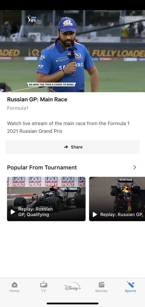 mathrisk's tweet photo. wtf @DisneyPlusHS 
Russian GP nail bitting moments and Rohit Sarma pops up #wtf https://t.co/vXWcN4krsD