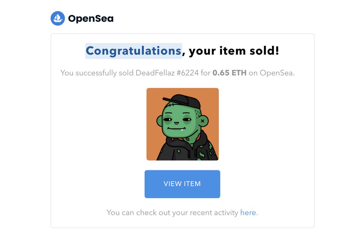 Finally managed to flip the dead fella <a href="/farokh/">Farokh (Perma/Bull)</a> sent me! He bought it for .29eth and I managed to sell it for .65eth. Not too bad for a first time eh?