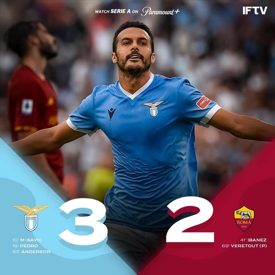 FT : <a href="/OfficialSSLazio/">S.S.Lazio</a> 3-2 <a href="/OfficialASRoma/">AS Roma</a> .

Kemenangan penting dalam laga “DERBY DELLA CAPITALE” setelah rentetan hasil kurang memuaskan dalam 4 pertandingan terakhir. 

FORZA LAZIO 🔵⚪️🦅

#DerbyDellaCapitale
#LazioRoma
#LazioIndonesia
#LazialeSamarinda