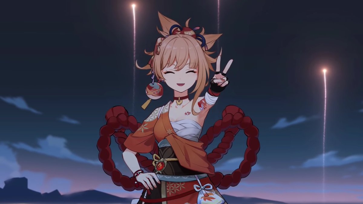 OtdComphet's tweet image. Our first comphet character of the day is Yoimiya from Genshin impact (headcanon)