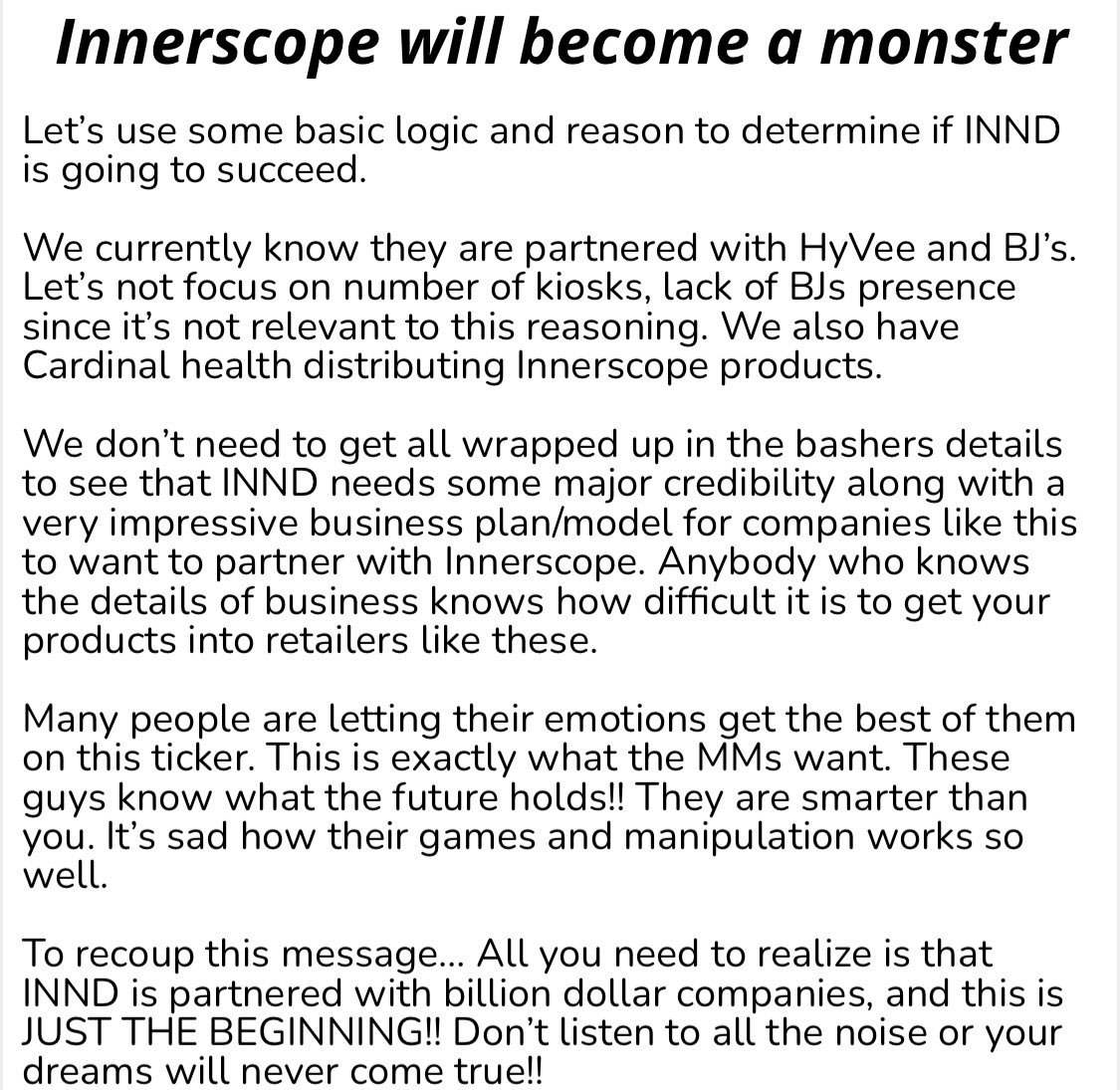 ryantweets's tweet photo. $INND will make many people wealthy. This is no secret for the people who can see through all of the drama surrounding this ticker. There are many investors holding 10s of millions of shares. I personally know two people holding almost 100 million shares each. There is a reason! https://t.co/3dWs6uerJs