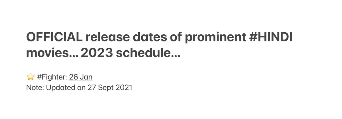 taran_adarsh's tweet photo. #Xclusiv: OFFICIAL release dates of prominent #HINDI movies - 2021, 2022, 2023 https://t.co/MEmy6UvGni
