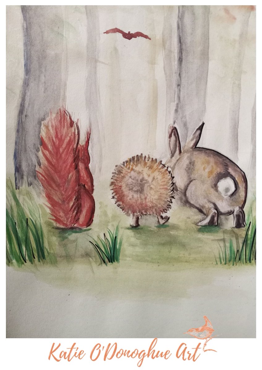 A little illustration of a few of the characters in #TheLittleSquirrelWhoWorried#squirrel #rabbit  #Hedgehog #wren #irishchildrensbooks #irishillustration #woodland