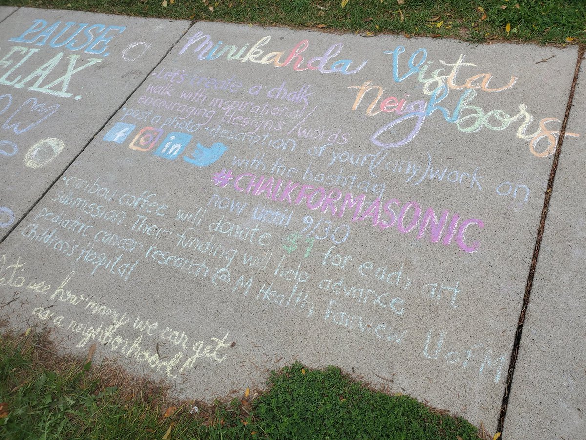 lynetteforslp's tweet photo. We door knocked Minikahda Vista yesterday and came across #ChalkForMasonic Thank you to the neighbor who started this! #SLPWard2 https://t.co/GK5KmlNDaB