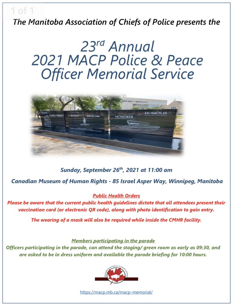 “Today, more than ever, it is important we recognize & reflect on the men & women who gave their lives to keep peace and order in our communities. There will always be a need for police and peace officers; their sacrifice will never be forgotten.” Chief Smyth, president, MACP.