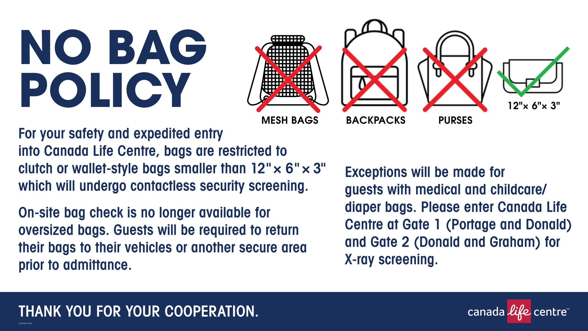 Winnipeg Jets on Twitter "REMINDER No Bag Policy at CanadaLifeCtr