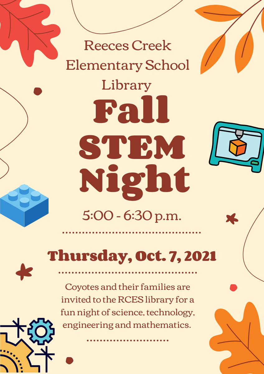 CoyotesRead's tweet photo. You are invited to join us for a #stem night in the library on October 7th! We hope to see you there! @KISDLibraries @RCCoyoteNation @KilleenISD_ https://t.co/HqRpfewYKc