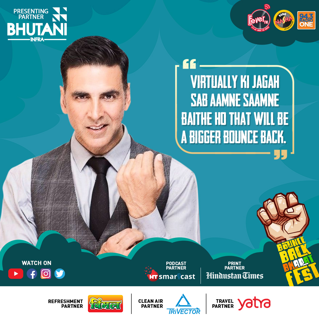 FeverFMOfficial's tweet photo. Bounce Back Bharat Fest mein jaaniye @akshaykumar ki dil ki nayi chahat ke baare mein in conversation with @SharatB #BounceBackFever .Click on https://t.co/DFeTvLQRSO https://t.co/QVJv8sB0zR
