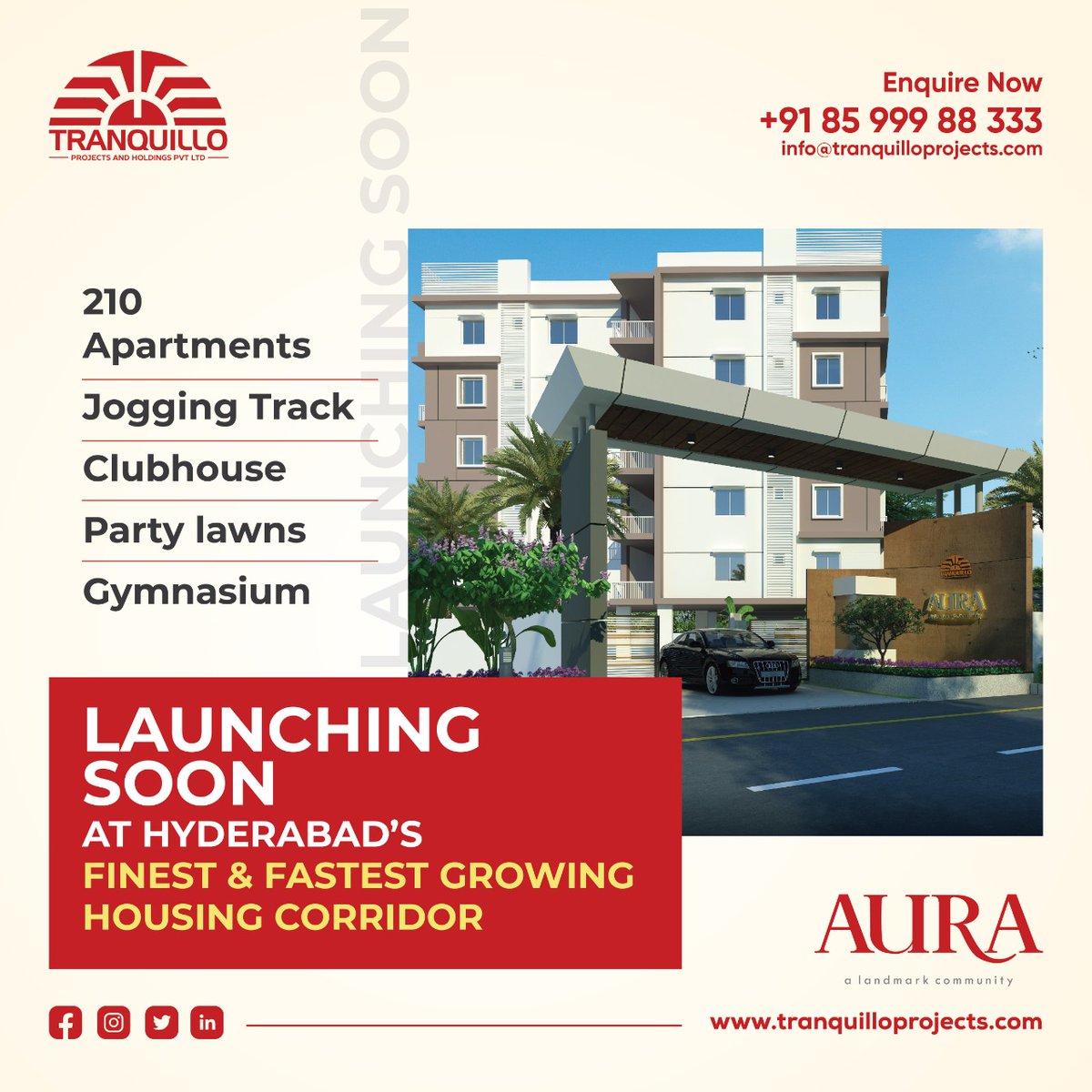 Tranquillobuild's tweet photo. AURA is a landmark gated community that is going to be launched soon in Nandigama the next best happening locale in Hyderabad. With all the amenities to pamper you to the core.
Call @ 📱 85999 88333
🌐 https://t.co/B8xYYReVaK
#nandigama #bestflats #aura #hyderabad #telangana https://t.co/YCYCIm9Efm