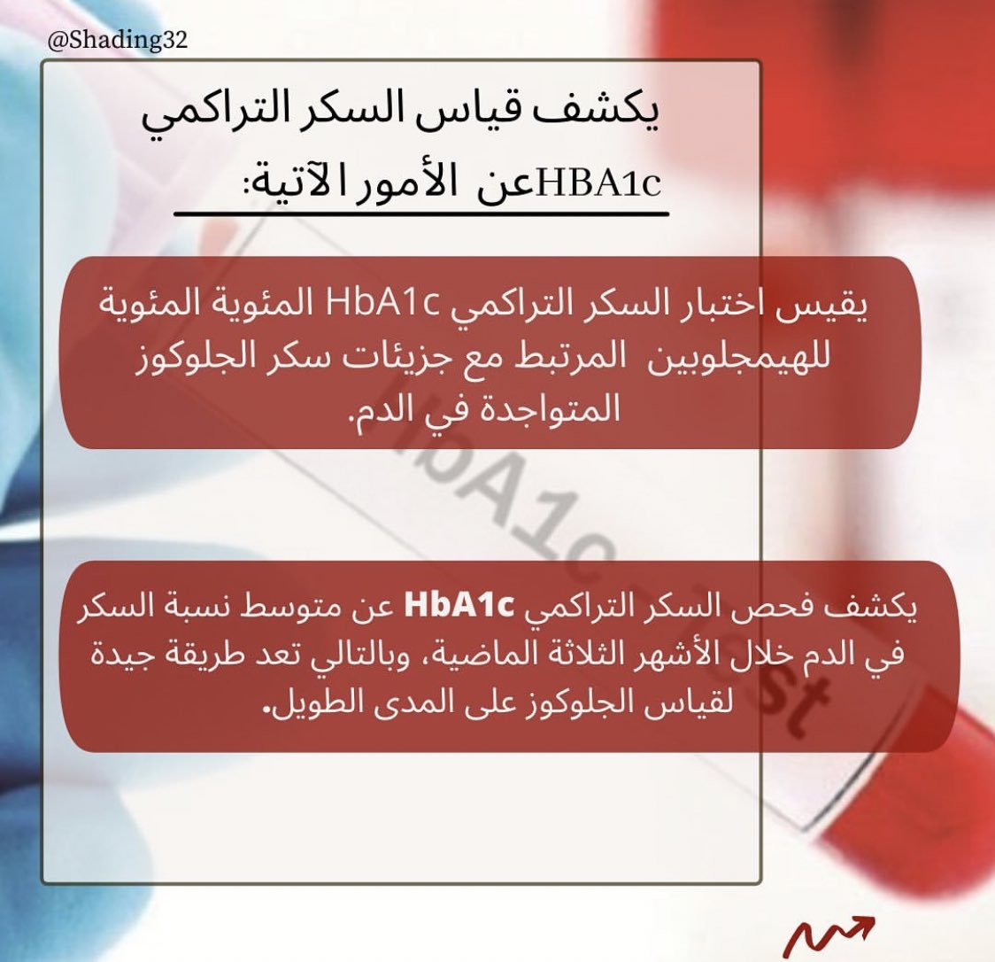 هنا تجد اهم المعلومات عن تحليل السكر التراكمي 
HBA1C 🔬

By : <a href="/shading32/">shading32</a>  

1️⃣