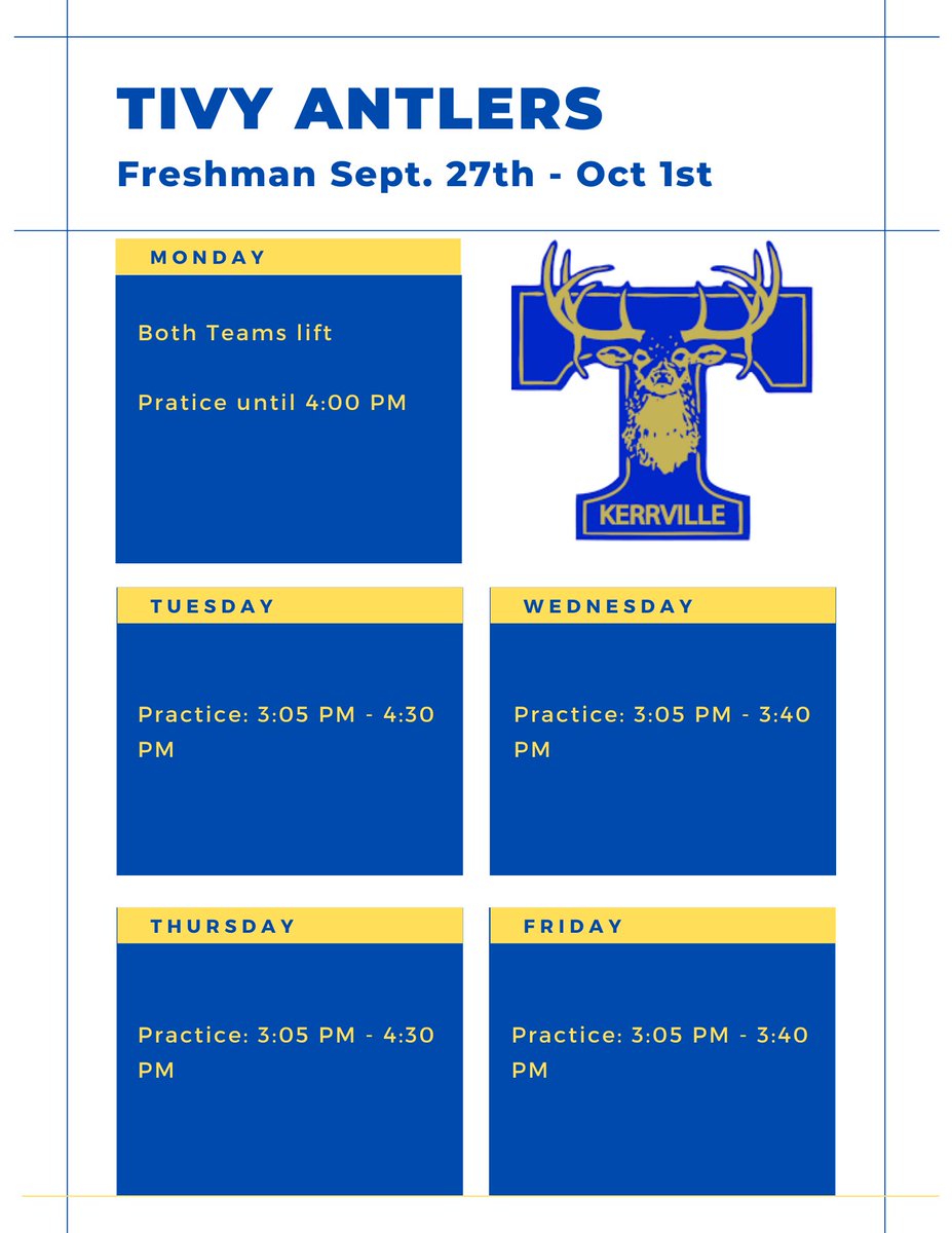 Please see the attached schedules for the bye week. Looking forward to a great week of work in preparation for district! #TFND #CompeteTogether