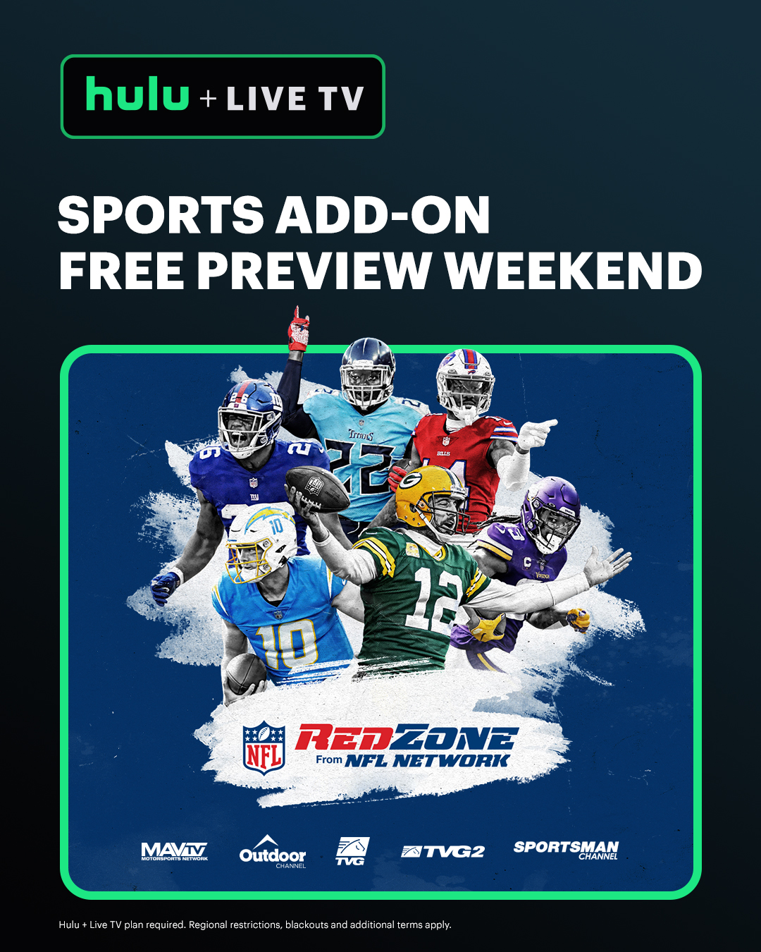 Hulu on X: 'Are you ready for some football? Don't miss a second of  gridiron action with NFL RedZone! Available for Hulu + Live TV subscribers  as part of the Sports Add-On