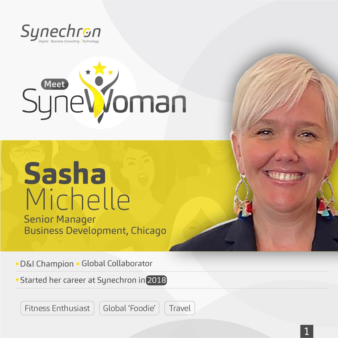 Synechron's tweet photo. Have you met our spotlighted #SyneWoman, Sasha Michelle, Sr. Manager, Business Development, Insurance Retirement Services? She is the #SPOC for our US Central unit’s #DEI initiatives, and a professed global ‘foodie’. Glad to have you, Sasha! Learn more about her background: https://t.co/RDo5CA0wv9