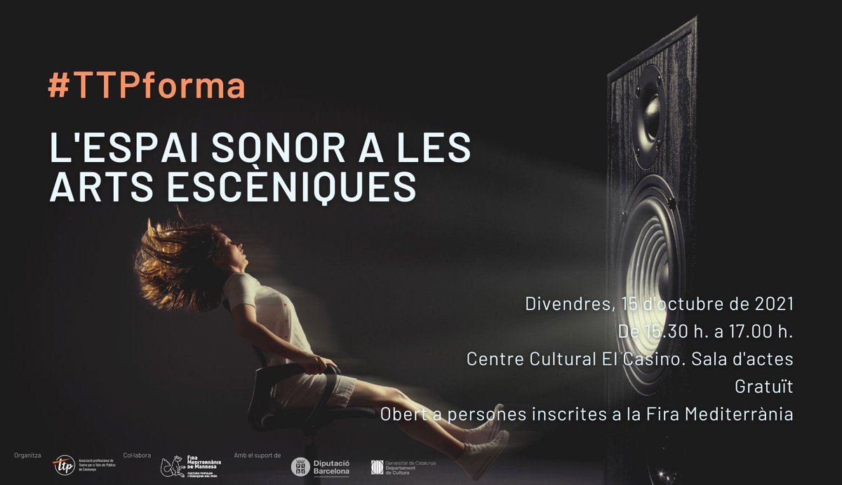 FMediterrania's tweet photo. [PRO] Quina importància té l'espai sonor en les Arts en viu?  En aquesta #TTPforma volem preguntar-nos: com està canviant la sonoritat dels espectacles? Com es pot construir una bona proposta sonora? 📌15/10 Inscripcions: 👉🏽 https://t.co/VHJt3gBekS @ttp_cat https://t.co/ENULV5OLRB