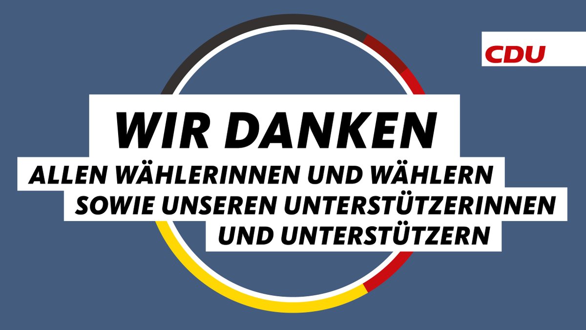 CDU's tweet photo. Es ist ein Kopf-an-Kopf-Rennen und wird ein langer Wahlabend. Zum jetzigen Zeitpunkt kann man noch nicht sagen, wer am Ende die Nase vorn haben wird.
Jetzt möchten wir erst einmal Danke sagen: https://t.co/G87SxsFhQd