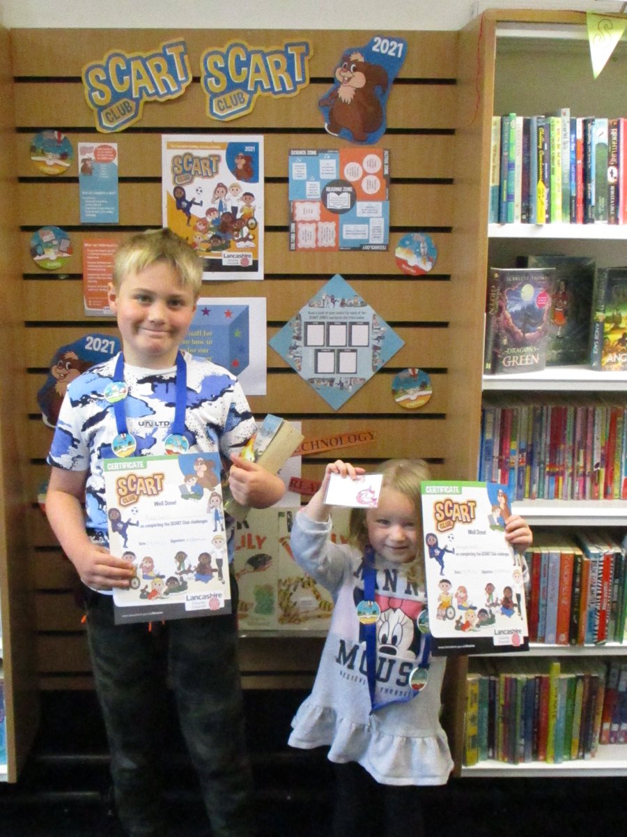 LancsLibraries's tweet photo. 🎉👏👏A big well done to Eddi and Krystiana on completing their 2021 #SCARTClub challenges! We loved hearing about all of your adventures and favourite books at #HaslingdenLibrary 📚📚 https://t.co/91n99usxj6