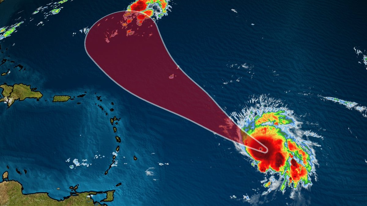 weatherchannel's tweet photo. Hurricane #Sam is churning through the Atlantic as a strong Category 4. Sam is forecast to pass north of the Leeward Islands, but interests in Bermuda should monitor its progress: https://t.co/zwld6qdz1l https://t.co/2qfWSTOj23