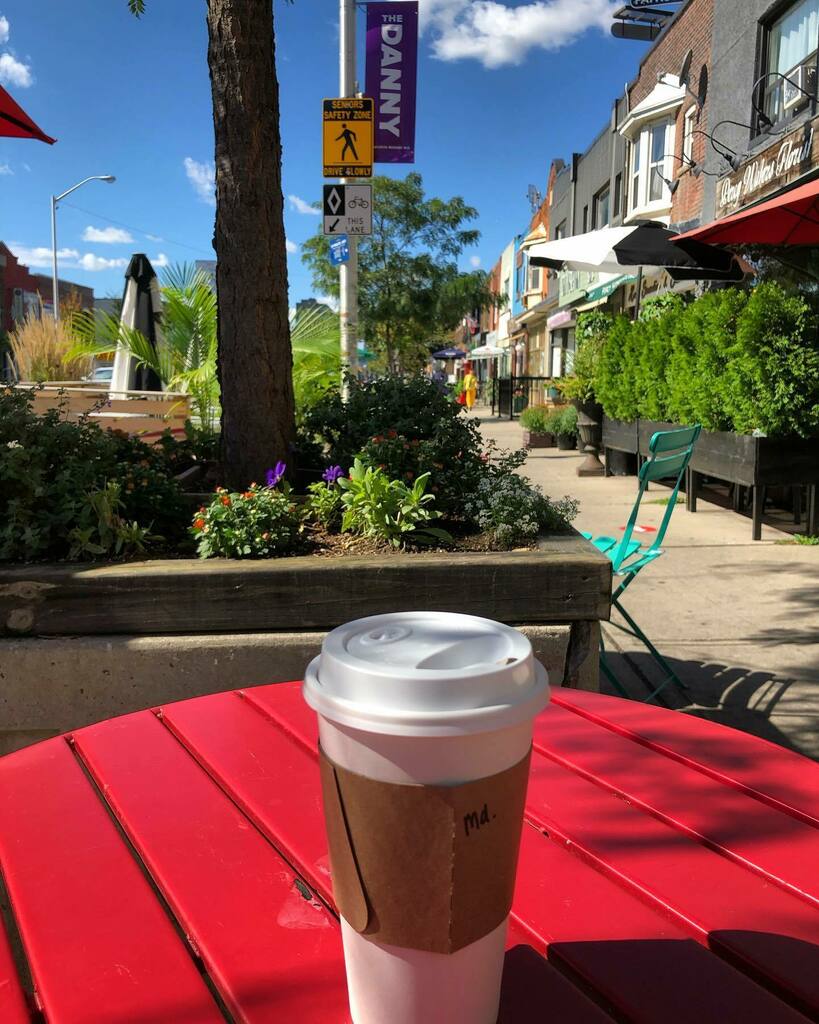 Mywholebean's tweet photo. A perfect Fall day for a patio and a drip medium roast at @redrocketcoffee on the Danforth #coffee #beans #marvin #caffeine #cafe #cafeto #barista #danforthbia https://t.co/Q2sCRvEb93