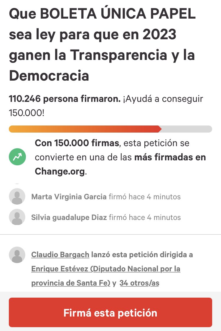 Hoy unos 20 diarios nacionales de diversas provincias cedieron espacios para publicar este anuncio solicitando que el Congreso apruebe el uso de la Boleta Única Papel para 2023
Seguiremos insistiendo!
Sumate, ayudanos a difundirlo!

* #BoletaÚnicaEsMejor* Change.org/boletaúnicapap…