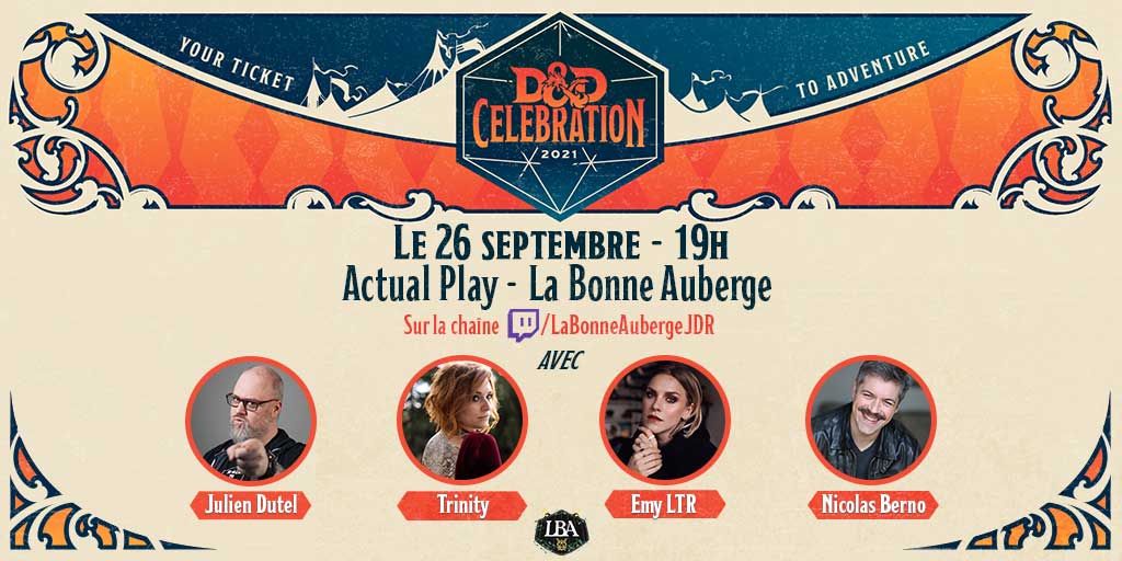 BonneAubergeJDR's tweet photo. On se retrouve dans quelques instants sur Twitch pour un live exceptionnel de la Bonne Auberge !

Les plats y sont toujours délicieux, les boissons fraîches et les aventures trépidantes avec @mythiXTrinity @JDutelOfficiel et @nicolasberno ⚔️🔥

➡️ https://t.co/QJauhlw37g https://t.co/8pZqzTcrmV