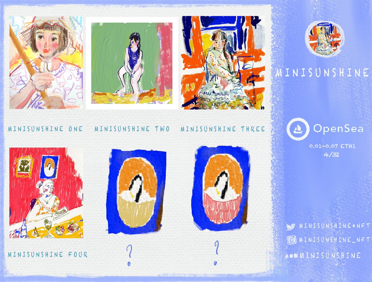 minillmim1's tweet photo. ฝากผลงานไว้ในอ้อมอกอ้อมใจด้วยนะคะ 💖💝
https://t.co/bWuvp53DwQ
MINISUNSHINE collection portrays everyday lifestyle of a little girl through lines and loud color, which is drastically contrast, cheerful and free.
#NFT #NFTs #opensea #nftcollector #minisunshine https://t.co/hoxrprnljJ