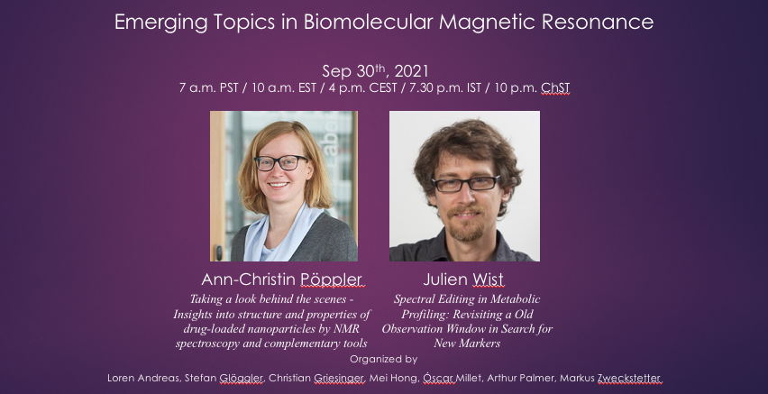 mz_science's tweet photo. Emerging Topics in Biomol Magnetic Resonance seminar (#NMR  #NMRevents #ICMRBS): Ann-Christin Pöppler &amp; Julien Wist
Sep 30th, 2021
7 a.m. PST / 10  a.m. EST / 4 p.m. CEST / 7.30 p.m IST / 10 p.m. CST
REGISTER @ https://t.co/pmMvHq4qy6……………………………………………………… https://t.co/NlL09TexCC
