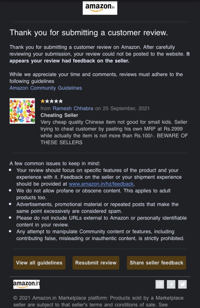Ramesh Chhabra on X: “@amazon Your email for not posting my true