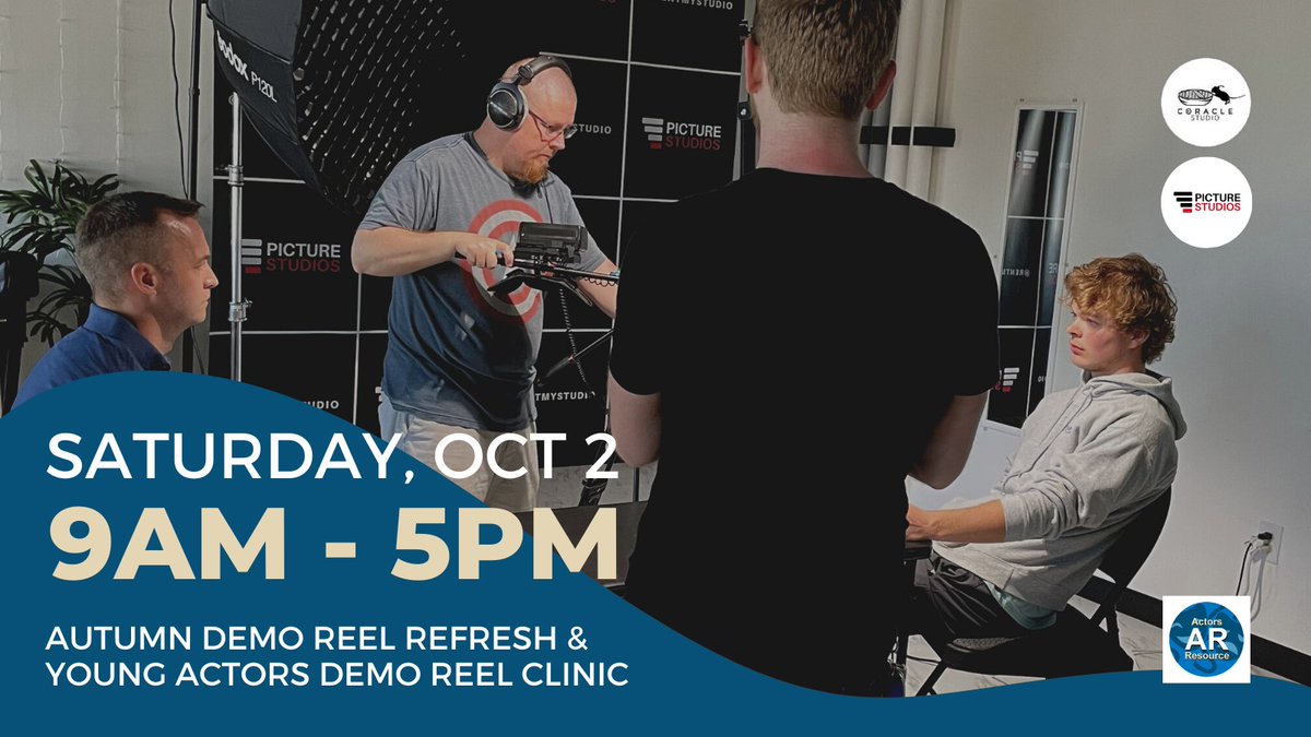#Actors Resource &amp; Coracle #Studio are hosting a #DemoReel Refresh (Ages 18 &amp; Up) and Young Actors Demo Reel Clinic (Ages 7-17) on Sat., Oct. 2nd; 9am - 5pm <a href="/RentMyStudio/">PictureStudios</a> in #CharlotteNC. Visit ActorsResource.net to Register! #rentmystudio #actorsresourceusa #actingworkshop
