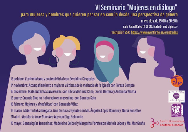 RedMiriam1's tweet photo. ¡A por la sexta convocatoria del Seminario Mujeres en Diálogo ! y esta vez en el doble formato presencial y on line... 
                                        No te lo puedes perder   
Coorganizado con @ate_teologas @RevueltaMujeres #SoyCUCC https://t.co/RGHlgTj7OD