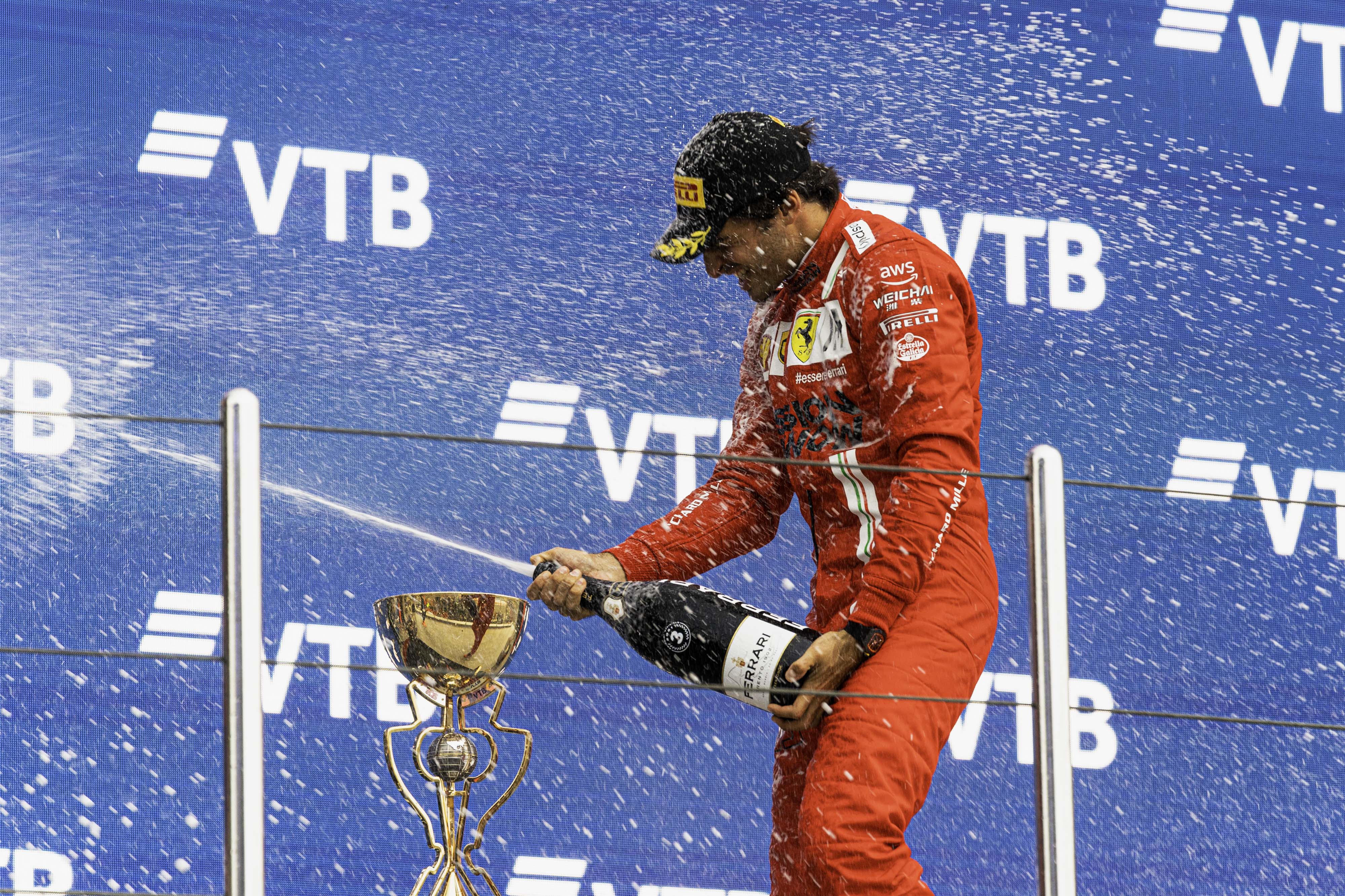 Watch: post-race celebrations for Ferrari and Carlos Sainz after P3 in 2021  Russian GP