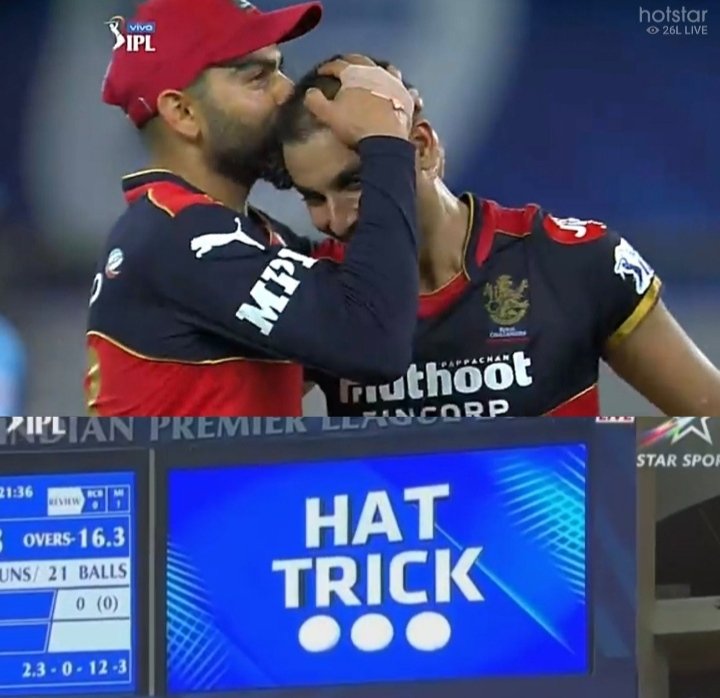 Samarthsaini13's tweet photo. HAT-TRICK! You bloody beauty! Wah! Wah! BRILLIANT! Harshal Patel, brilliant. 🔥#RCBvMI #IPL2021 rip to those who troll rcb bowling...... Those killer slower ones..... What an excellent 💯💯performance... 9 wickets for harshal patel against mi this season https://t.co/dxU57c0K1f